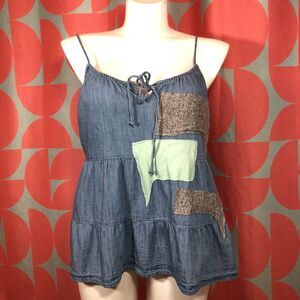 OOAK Upcycled Old Navy Denim Cami Tank Adjustable Straps Handmade Large Texts
